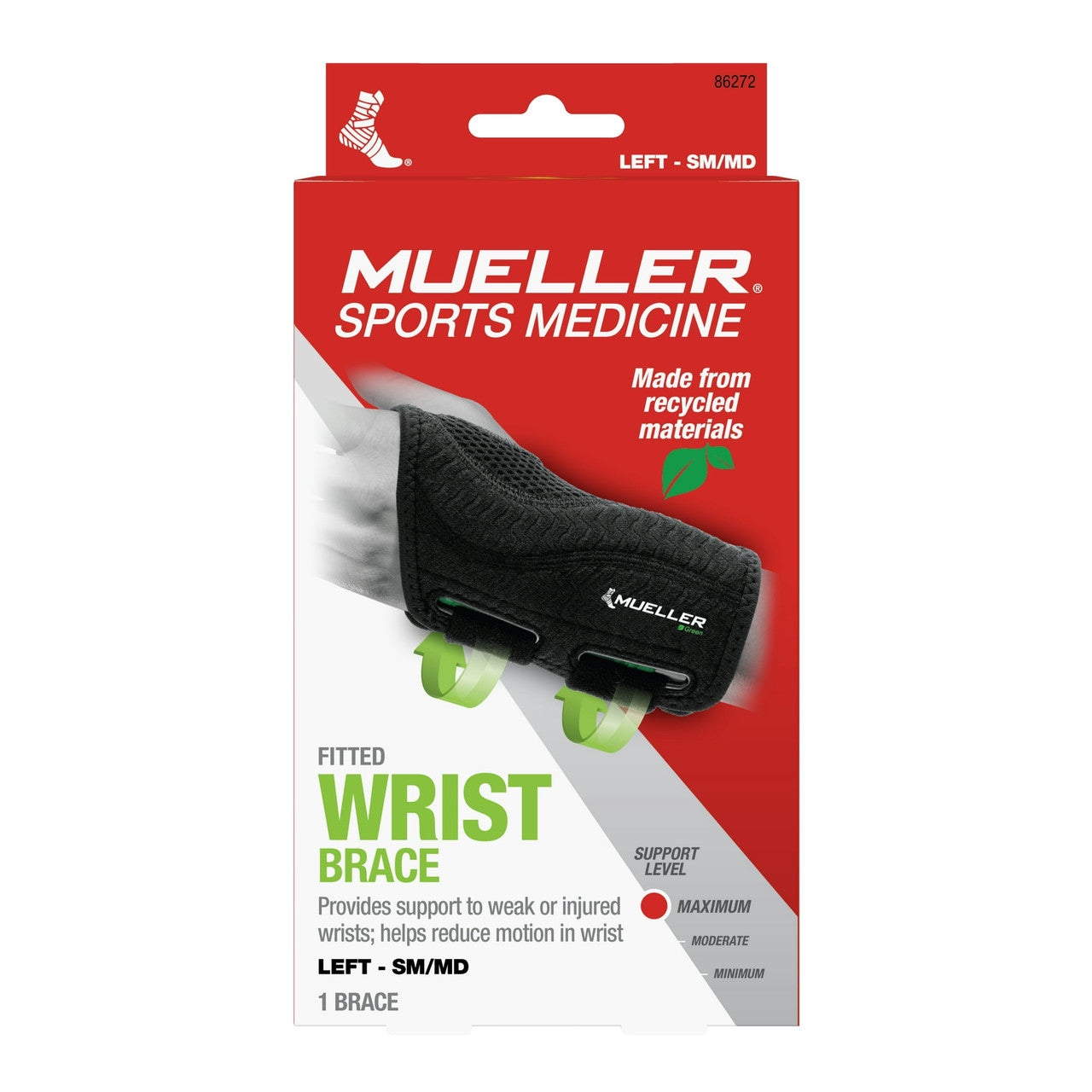 Fitted Wrist by Mueller Green Brace Small or Medium, Left Black, 1 Ea